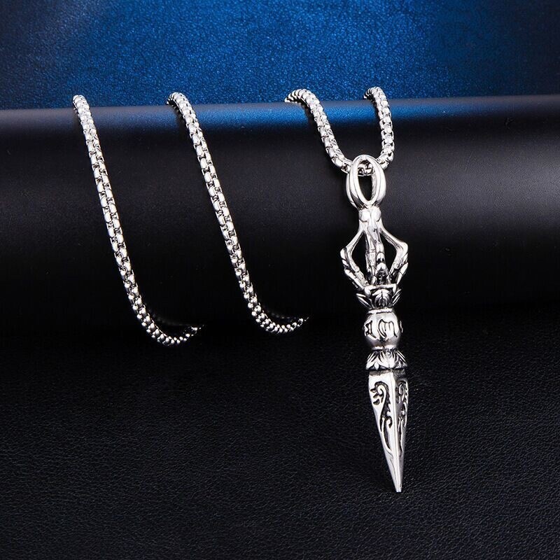 MEN Stainless Steel Casting Buddhism Pestle Vajra Weapon Pendant Necklace