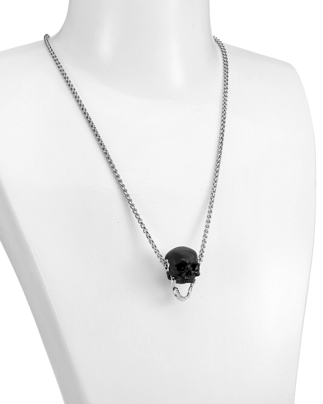 Necklace of 1.0″ Frosted Black Obsidian Detachable Crystal Skull Pendant