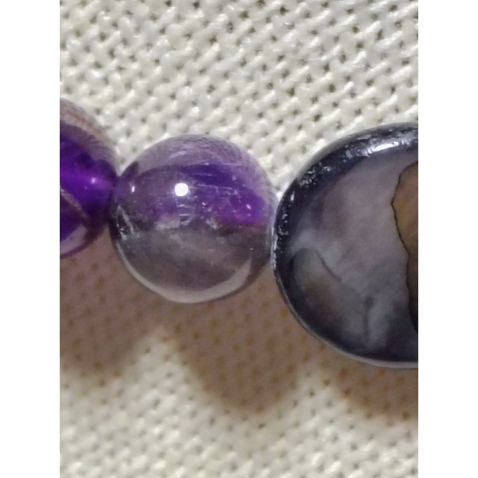 N774 Artisan Double Strand Amethyst Chip Bead Necklace Purple Shell Pearl Boho