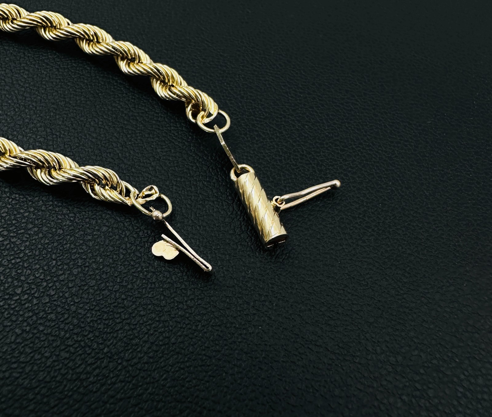Solid 14K Yellow Gold Classic Rope Link Bracelet w/Safety Latch 3.7mm, 8″, 2.2g