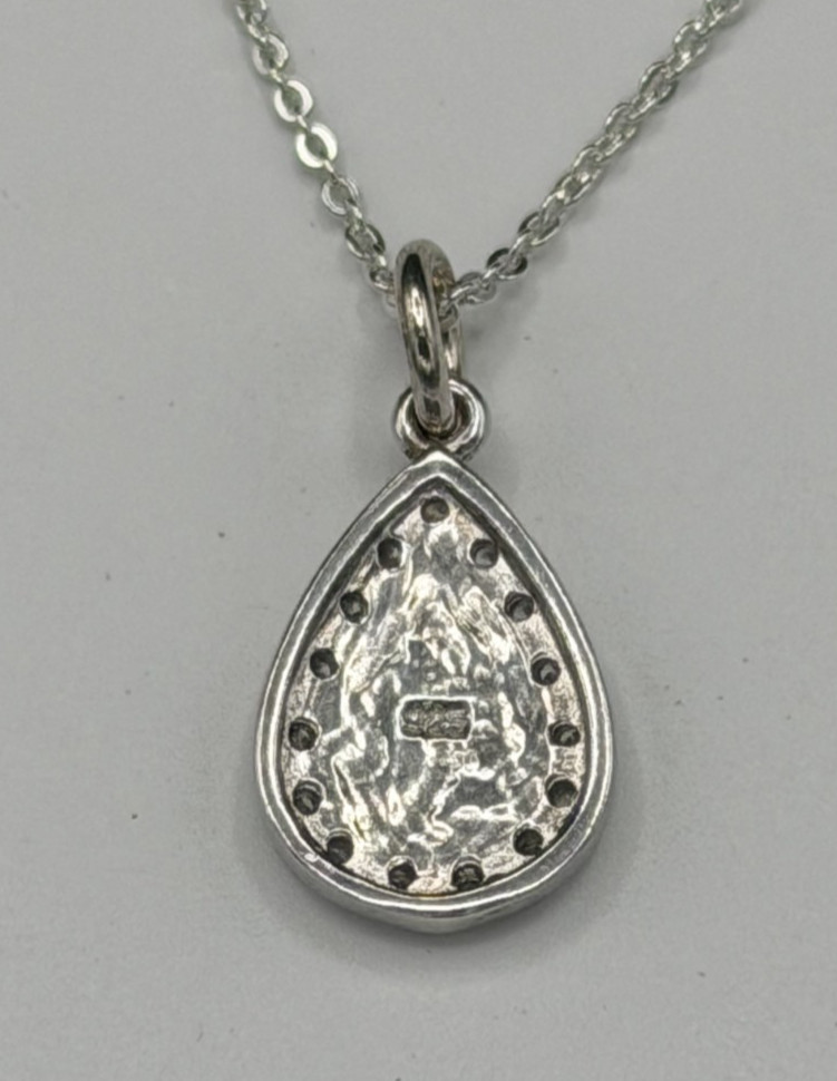 Sterling Silver Lab Blue Opal and CZ Pendant Necklace 18″ 4.1g NWT Gift Box