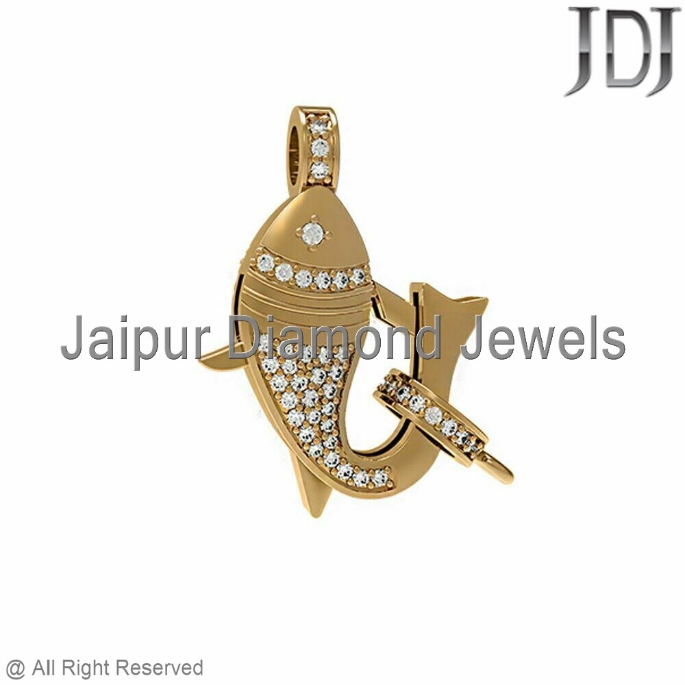 14k Yellow Gold Natural Pave Diamond Lobster Fish Lock Claps Finding Jewelry