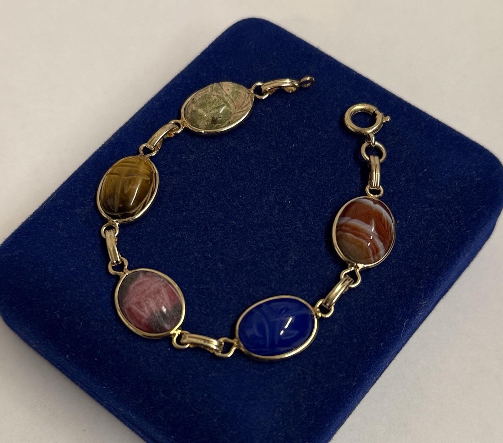 13.7g Elegant 12k Gold Filled 7” Scarab Bracelet Gemstone Victorian Gf 13.3mm