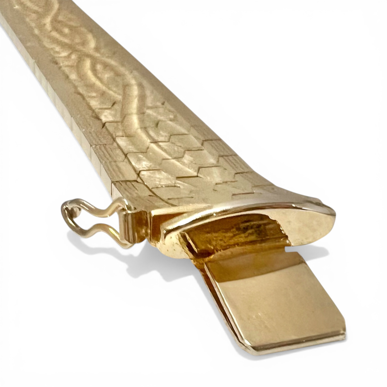Vintage Italian Honeycomb Link Bracelet Heavy Gold Plated Wide Retro 7.25″ 35.4g