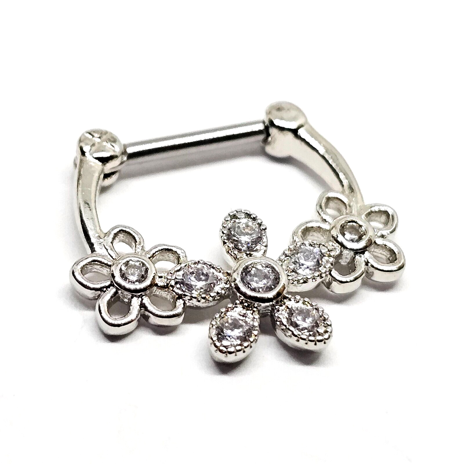 Daisy Flower Septum Floral CZ Piercing Clicker 16g (1.2mm) 316L Surgical Steel