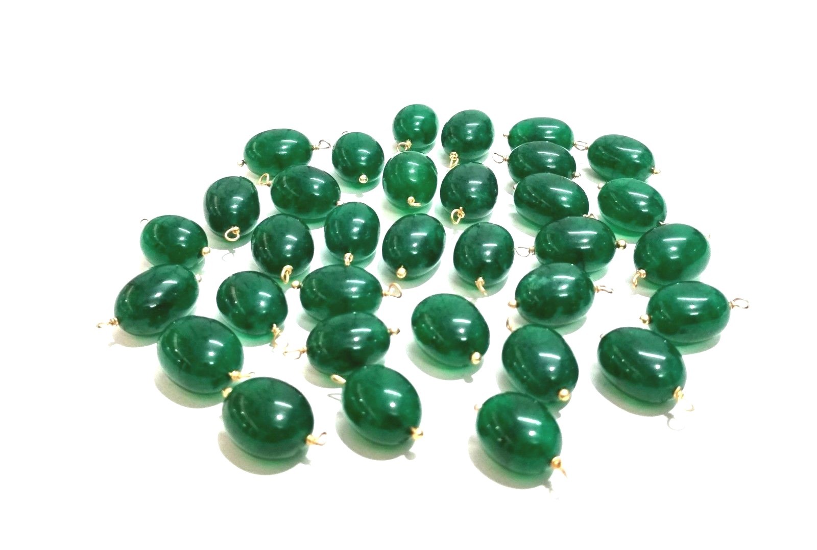50 Pcs Natural Green Quartz Oval Smooth 7×9-8x12mm Beads, Gold Wire Wrapped Link