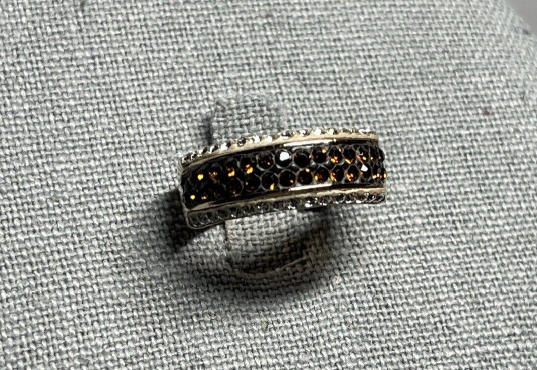 Chocolate Brown & White Simulated Diamond “S” Rose Gold Color Band Ring Sz 6.5