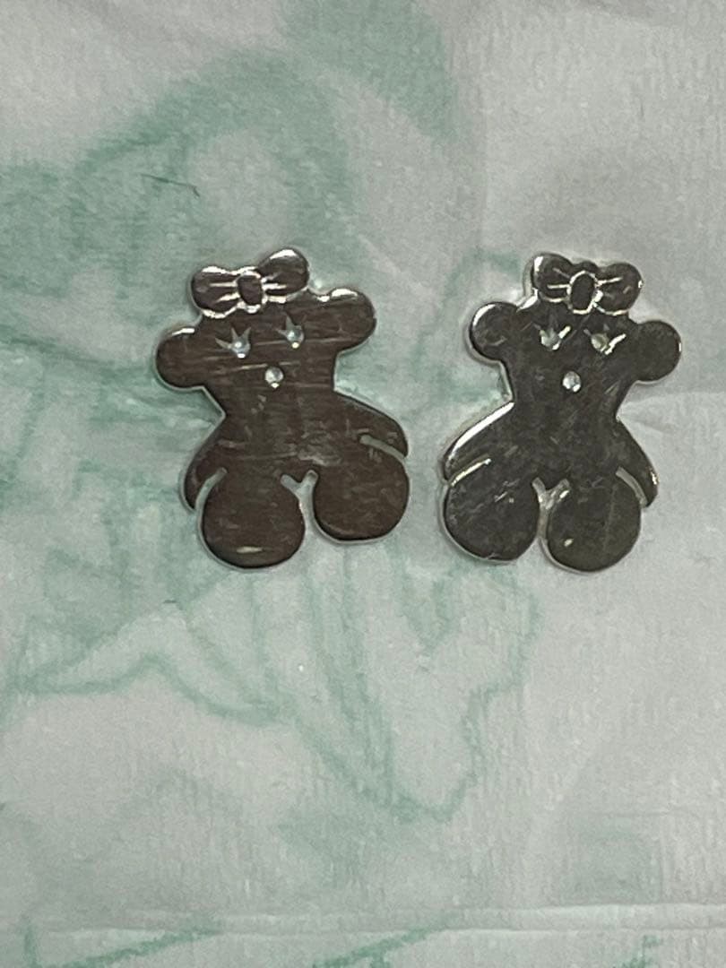 TOUS 925 Sterling Silver Bow Bear Stud Earrings Japan Cute Jewelry Marked