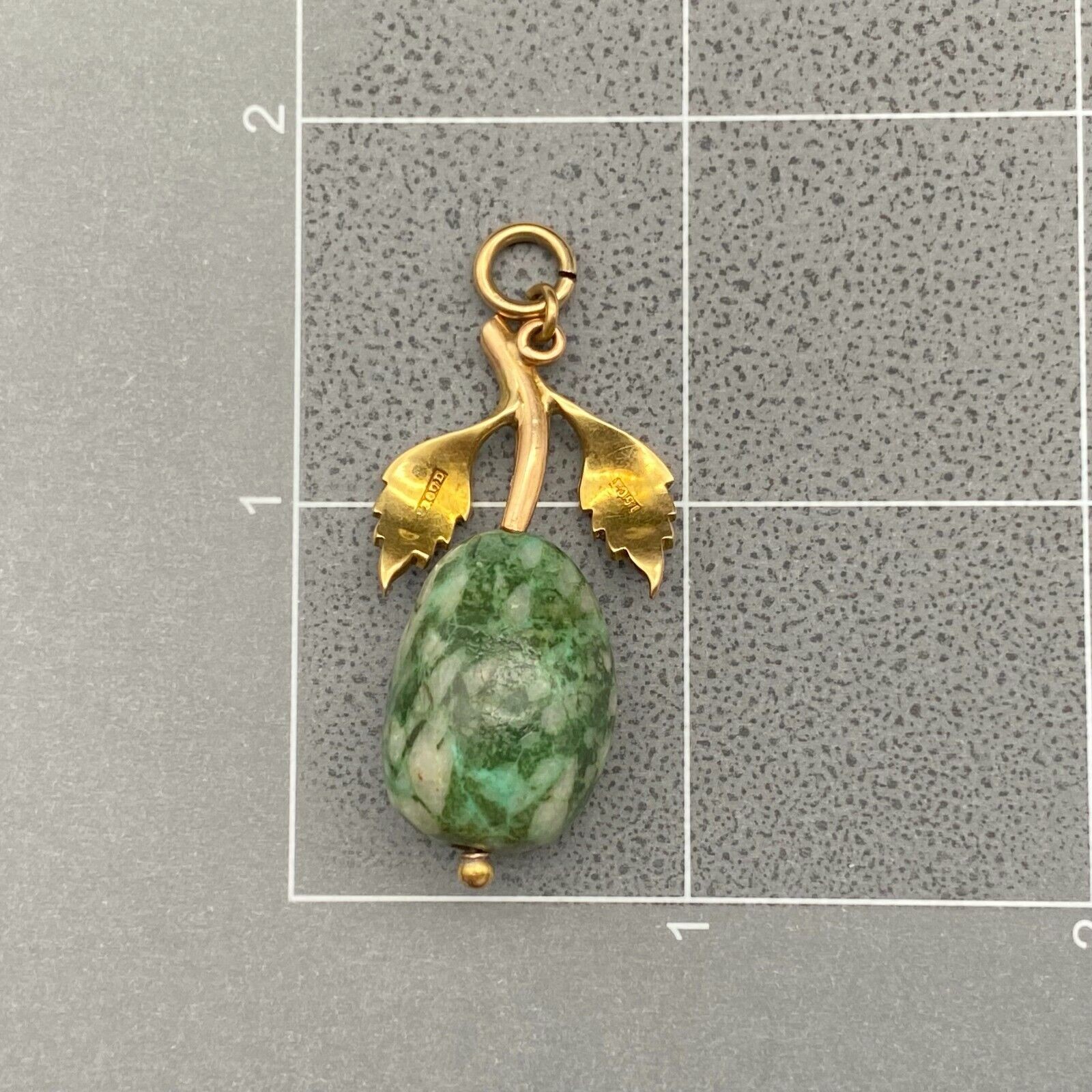Vintage British 15CT 15K Yellow Gold Pearl Green Stone Pendant