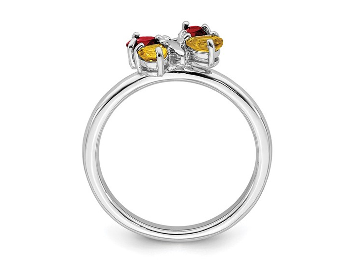 Sterling Silver Butterfly Garnet and Citrine Ring 3/4 Carat (ctw)