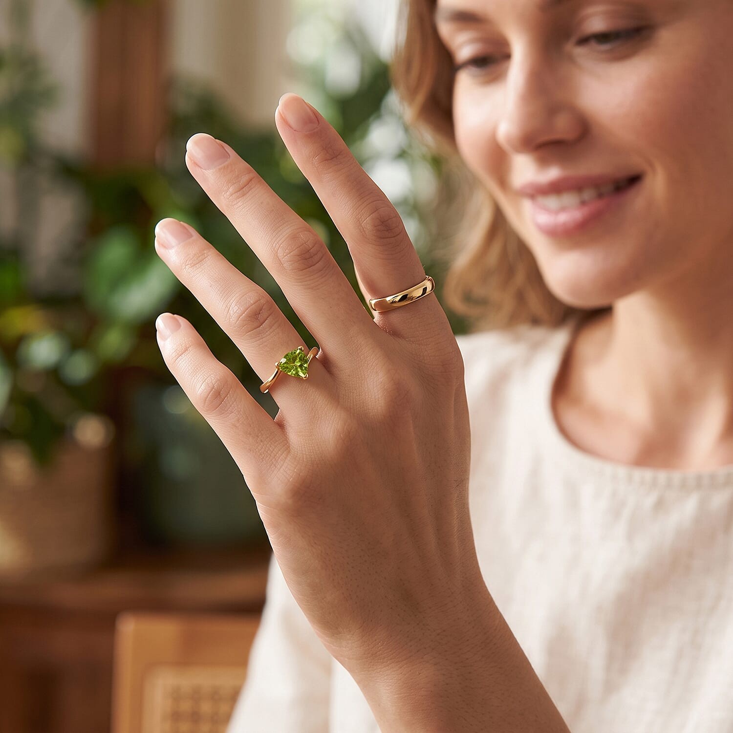 Peridot 1.15 ctw Ring in 18K Yellow Gold Over Sterling Silver Size 9.0