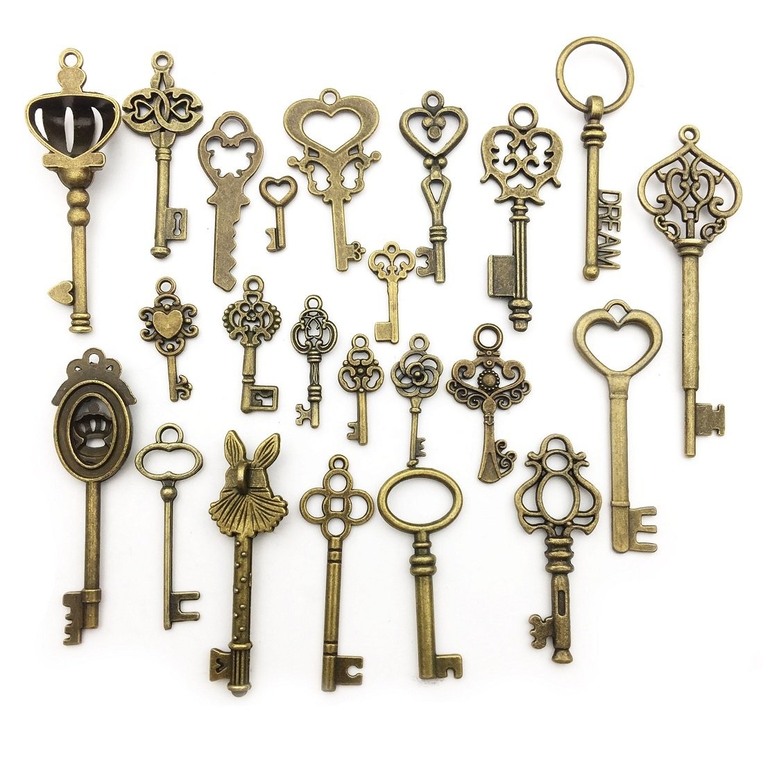 Youdiyla Vintage Skeleton Key in Antique Bronze 2.8 inches, 46 Keys