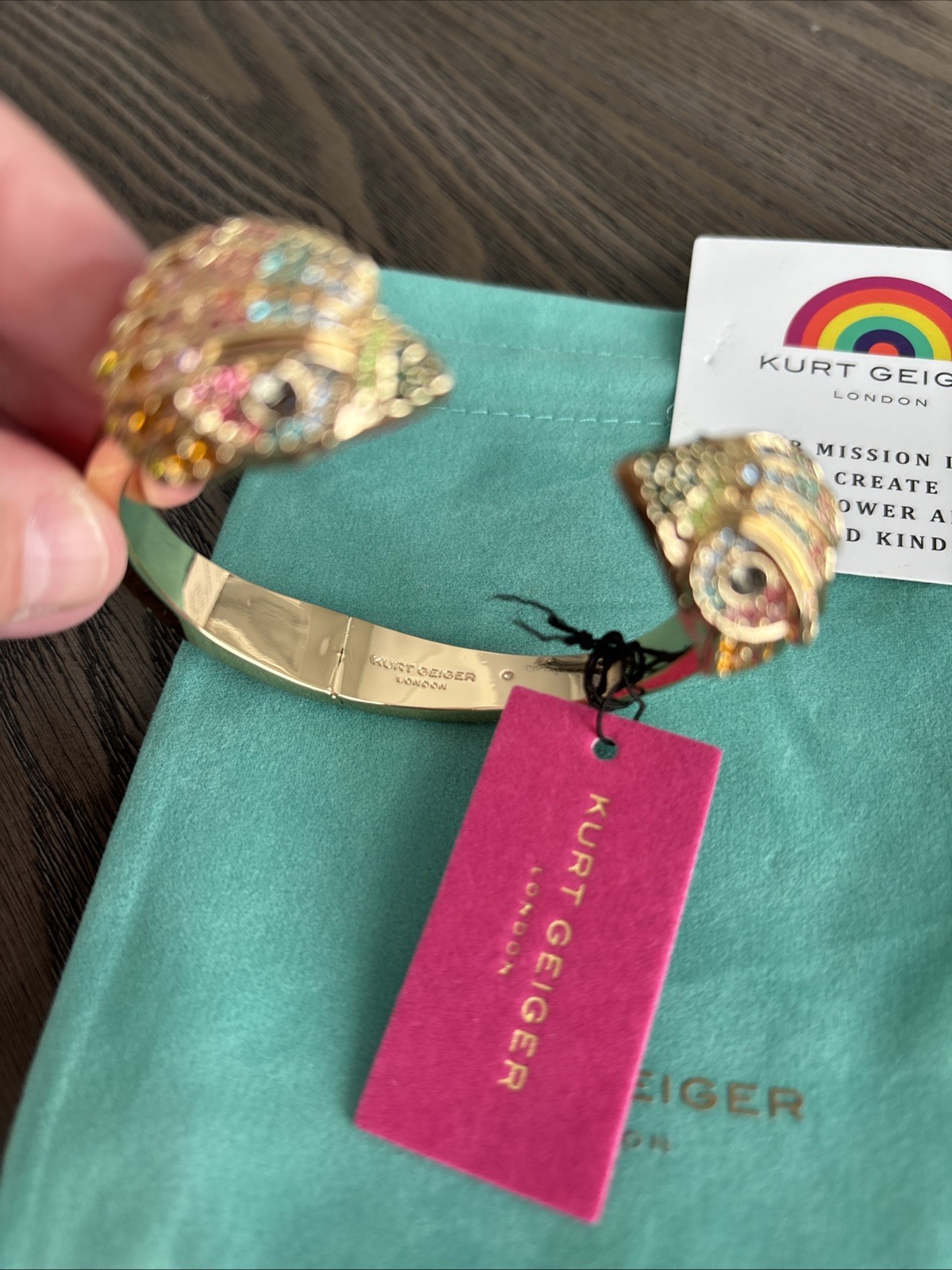 Kurt Geiger London Rainbow Crystal Eagle Cuff Bracelet Gold Tone NWT $148 MSRP