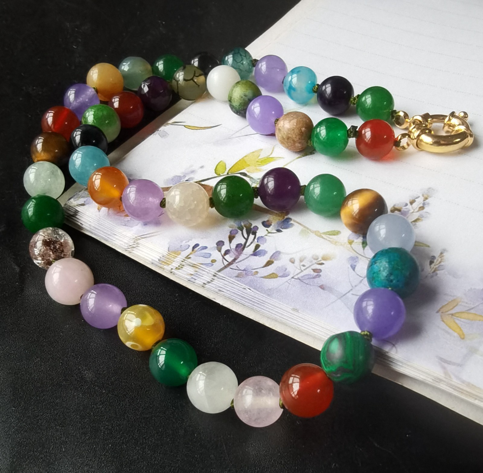 Round rainbow Jade necklace bracelet,Round 8mm gemstone Beads Knotted 16″-60″