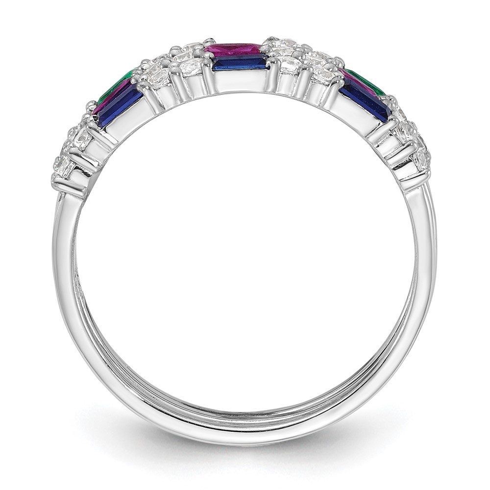 Sterling Silver Green, Red and Blue Cubic Zirconia 3 Ring Set Size 7