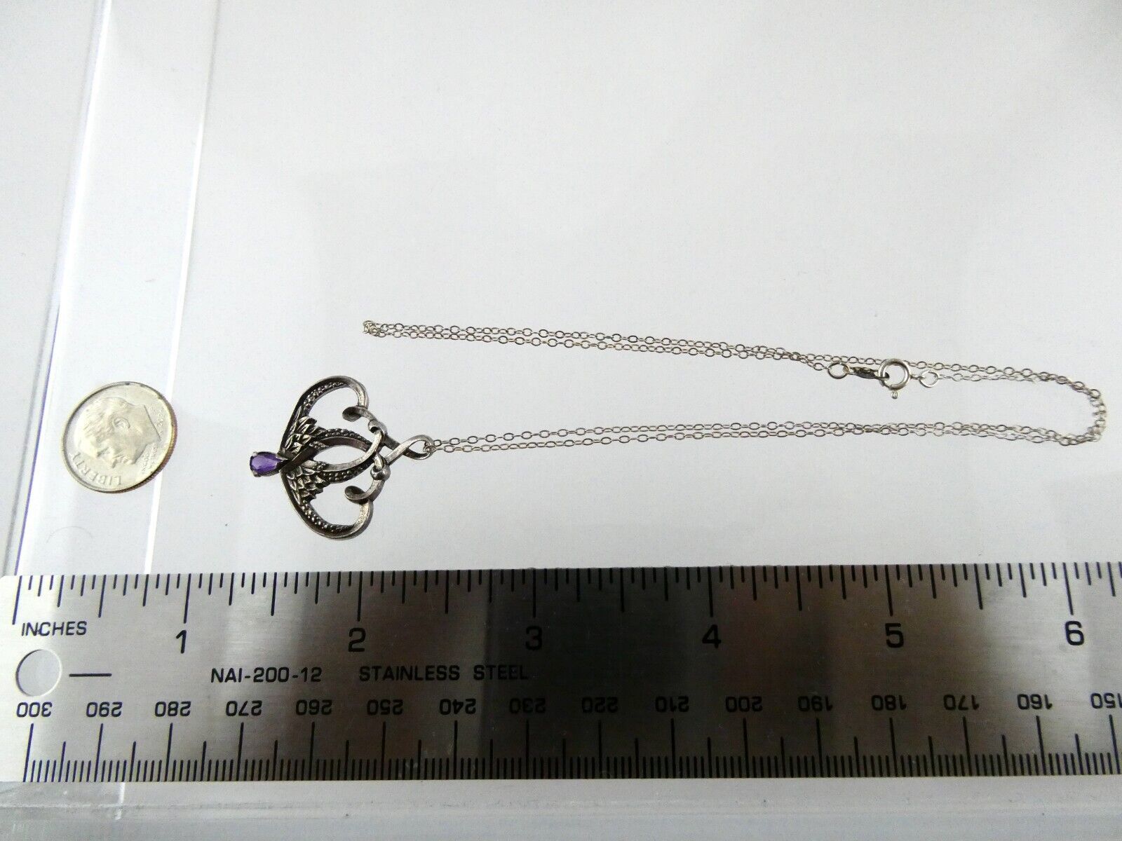 Franklin Mint Sterling Silver Amethyst Pendant Necklace 925 1983 FM 18 Inches