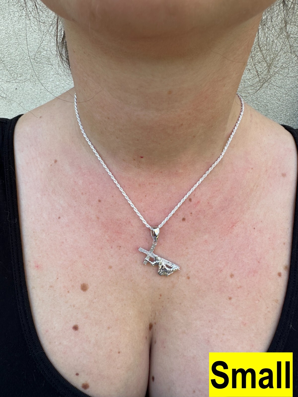 Jesus Carrying Cross Plain Crucifix Pendant Necklace 925 Sterling Silver 3 Sizes