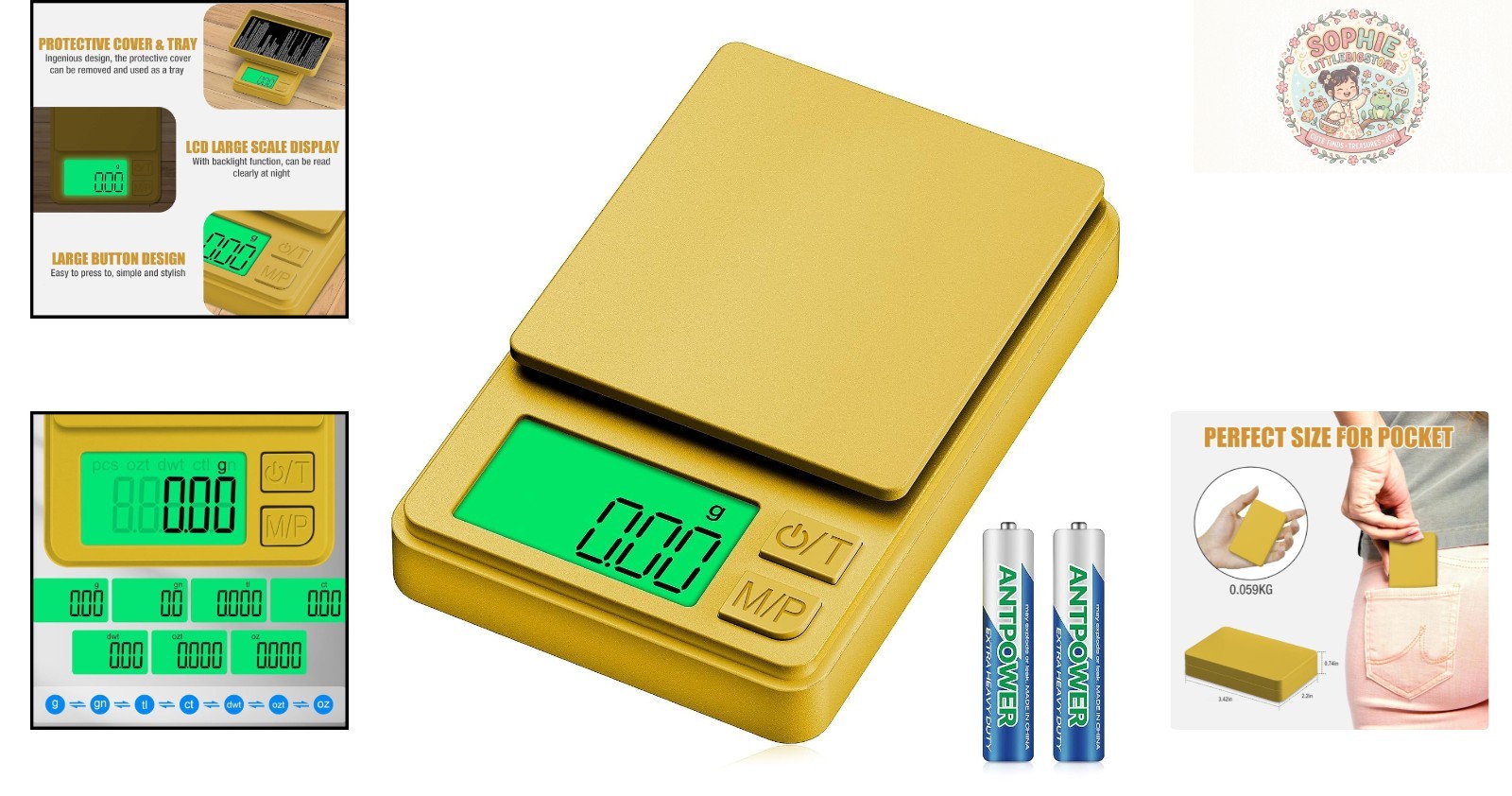 Portable 1000g Digital Gram Scale in Gold – 7 Units, Tare Function & Backlight