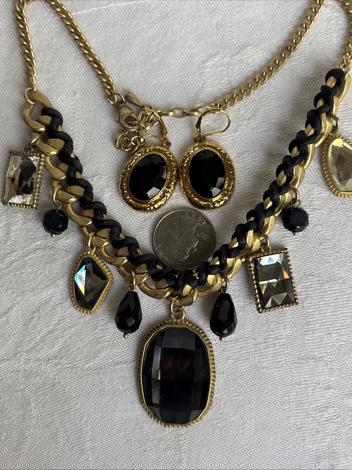 Park Lane Fascinated Necklace Satin Brushed GoldTone Black & Joan Rivers Earring