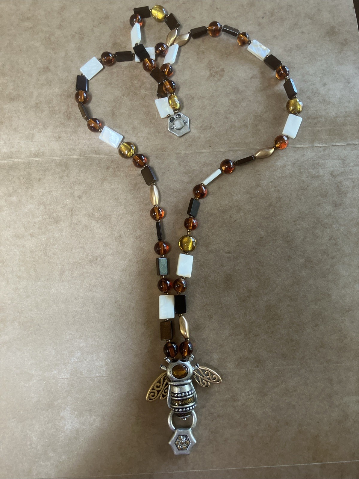 Vintage Chico’s Bumble Bee Magnetic Clasp Necklace Brown Yellow