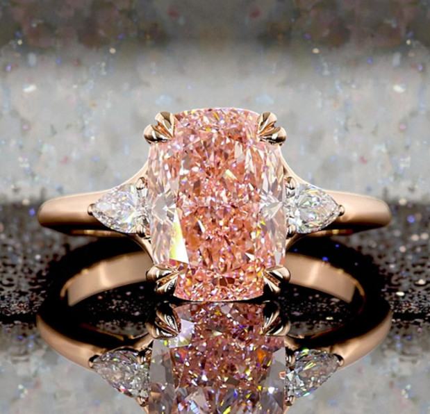 14k Rose Gold 4.50 Ct Fancy Vivid Pink Cushion Cut IGI Lab Created Diamond Ring