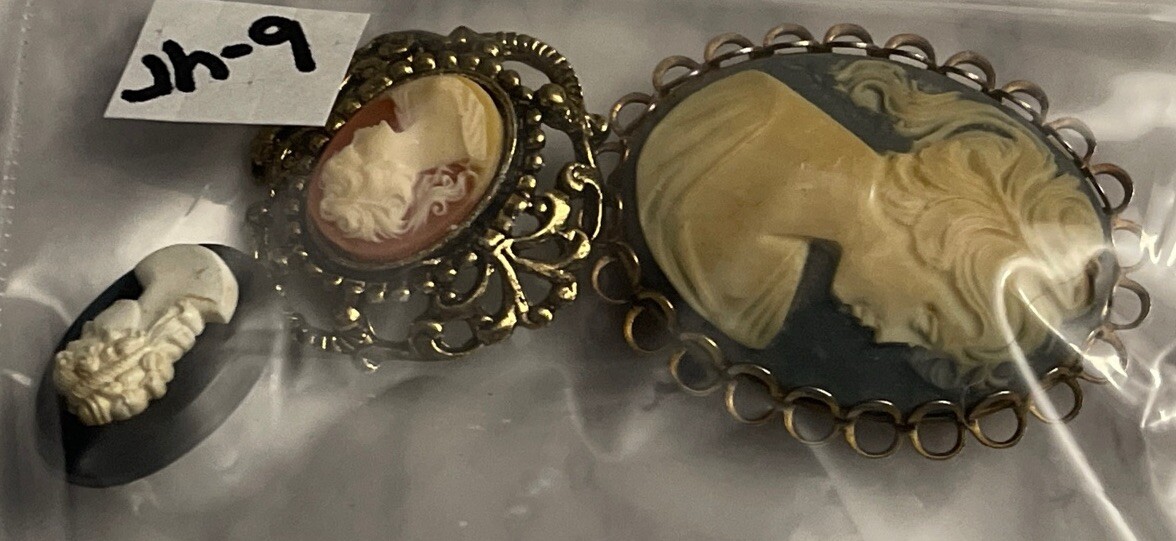 Vintage Gold Tone 3 Plastic Cameo Brooch Pins Jewelry JH-9