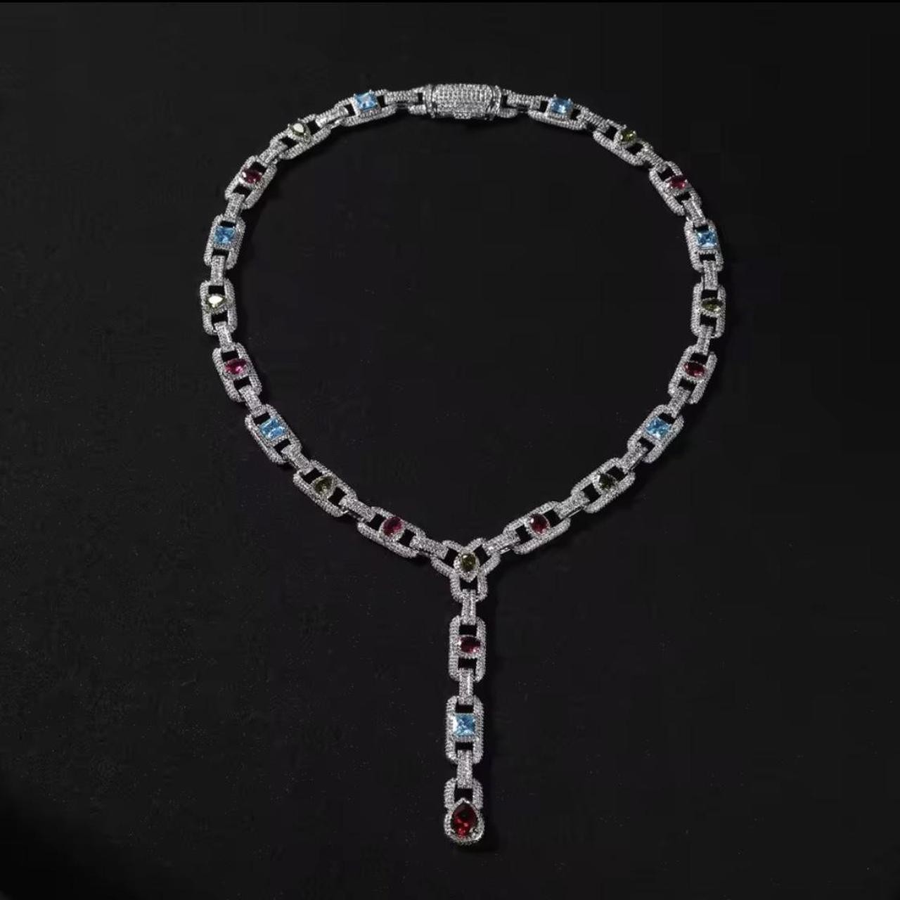 silver Multi Colored cz Necklace 19 Inch
