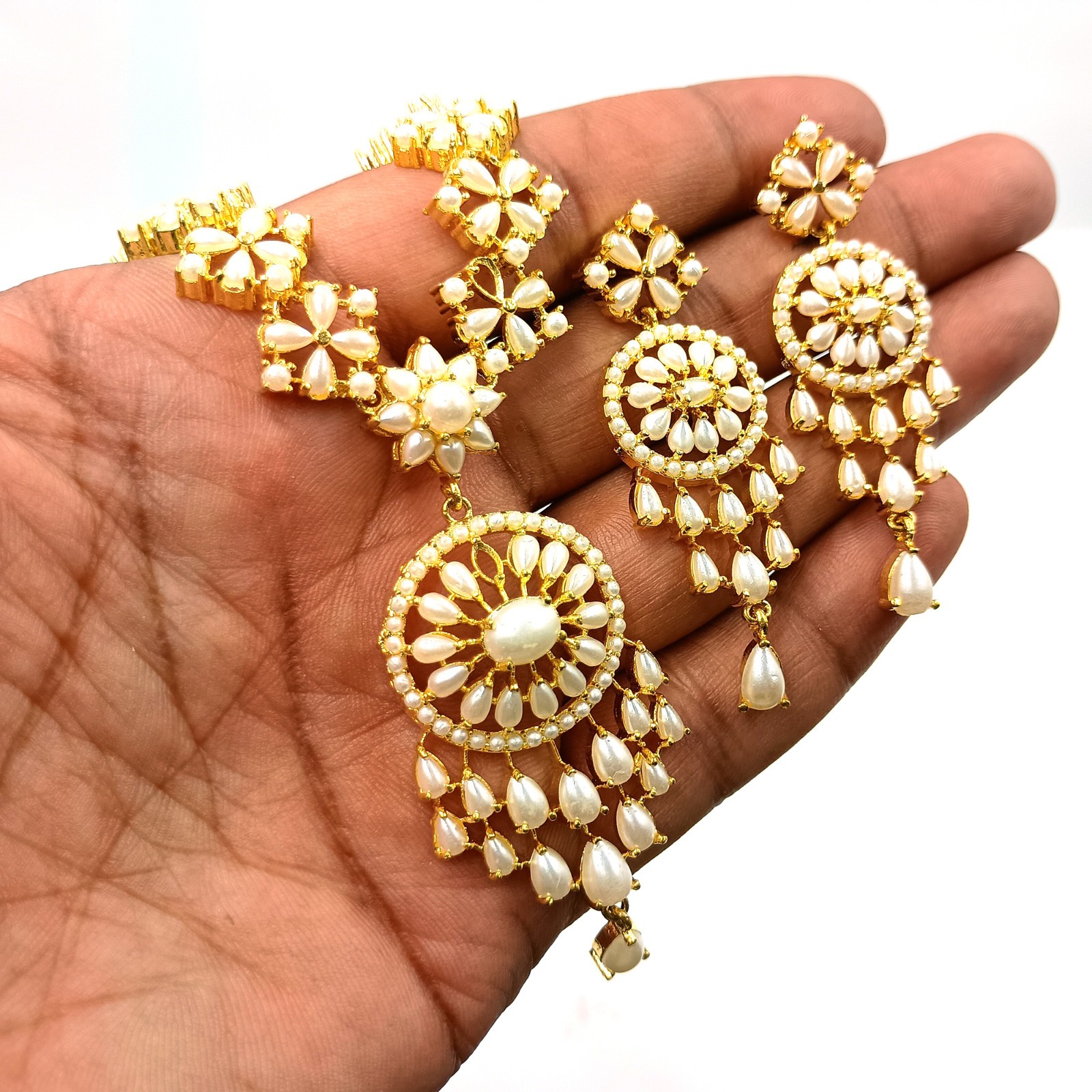22k Gold Plated Pearl Necklace Set Indian Ethnic Wedding Choker Party Wear Jewel