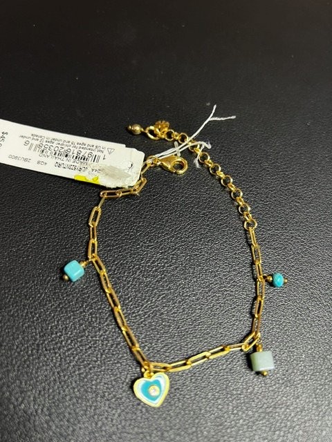 B4820 Lucky Brand Paperclip Charm Bracelet 6.5-8.5″ Heart Turquoise