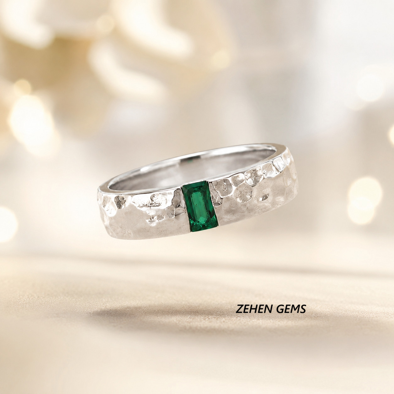 Lab created Men’s Emerald Cut Green Emerald Ring 925 Sterling Silver Ring