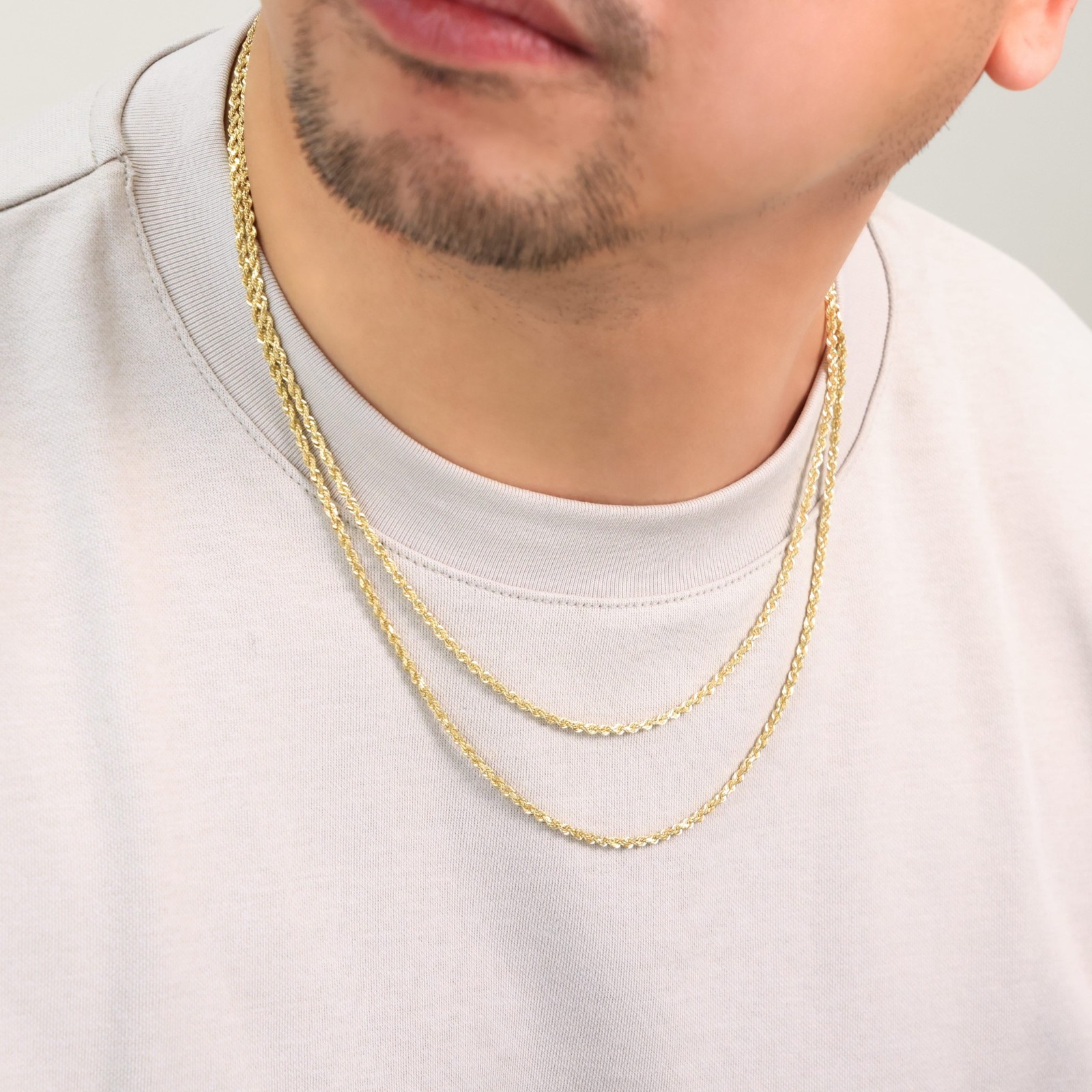 10K Yellow Gold 4mm Solid Rope Chain Diamond Cut Pendant Necklace