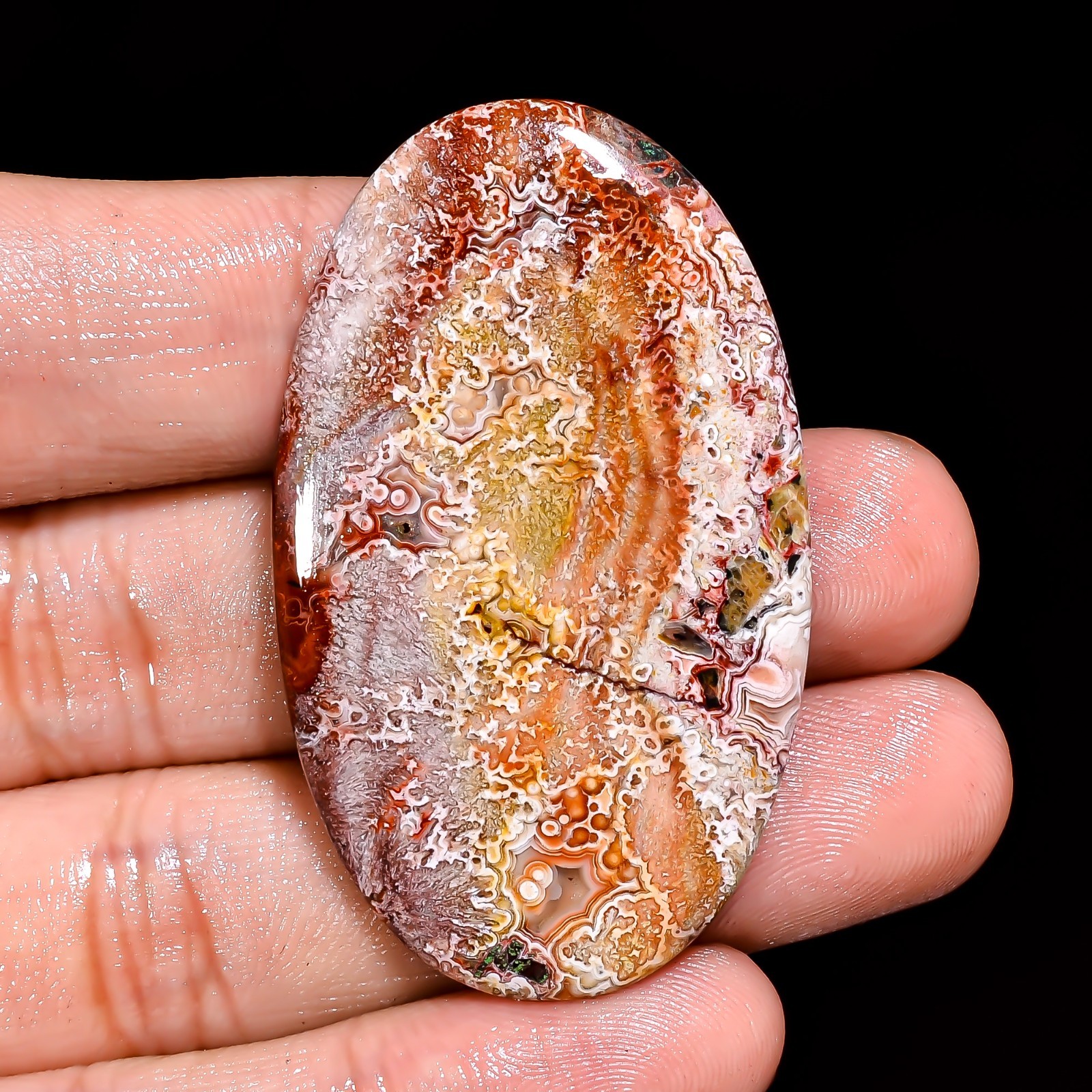 Natural Crazy Lace Agate Oval Shape Cabochon Loose Gemstone 48X29X4 MM 55 Cts.