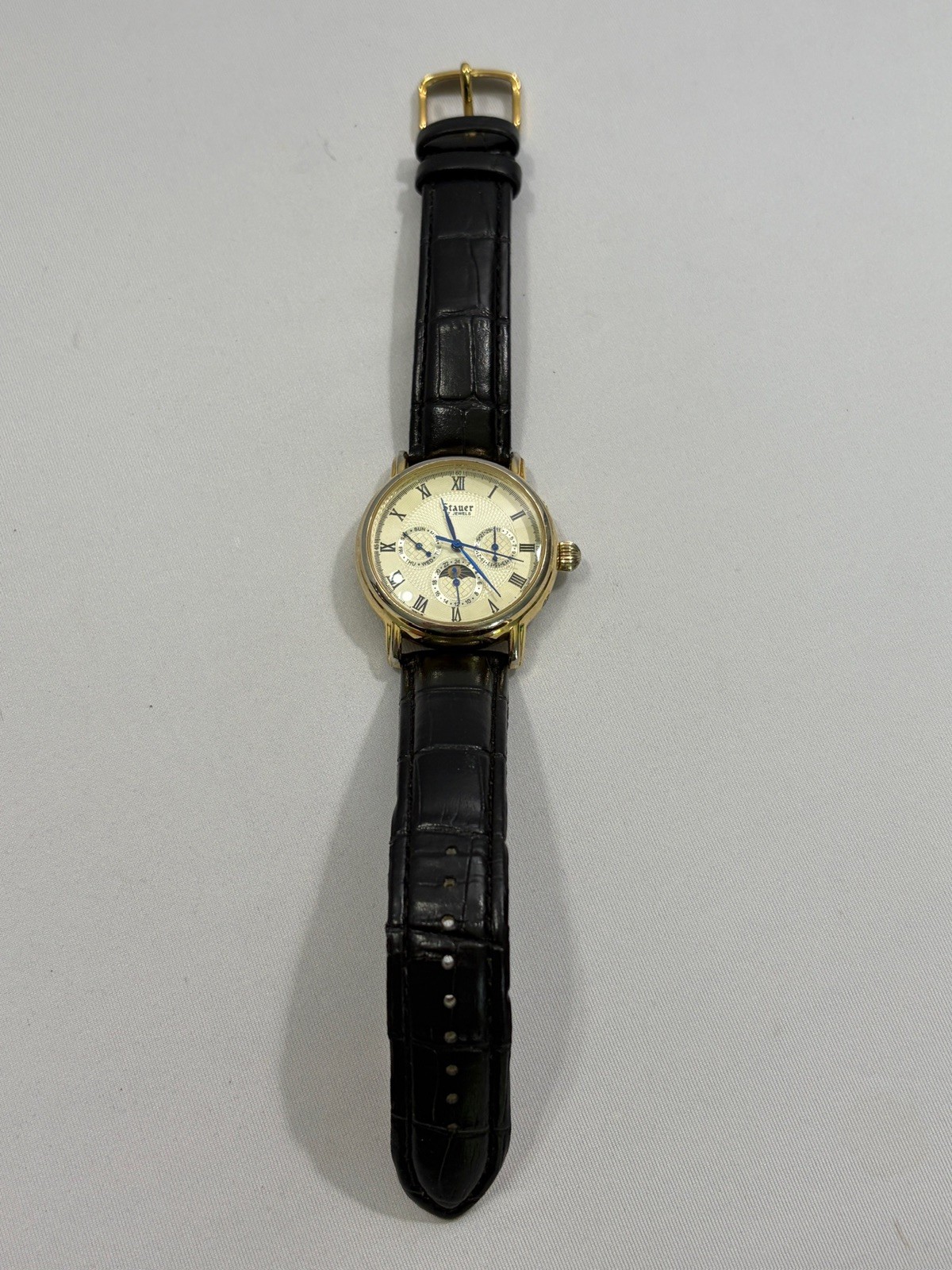 Men’s Stauer Moon Phase Automatic Chronograph Texture Dial Stainless 38mm Watch