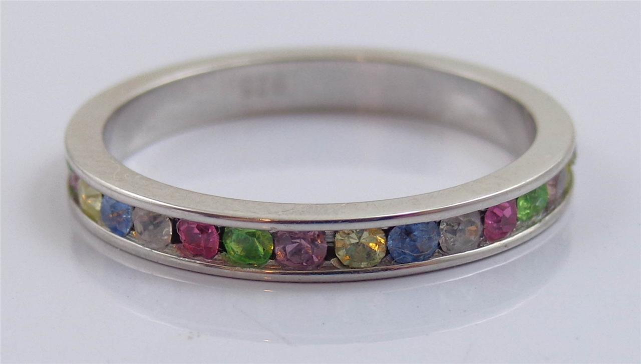 1.00cttw Channel Multi-Gem Eternity ~ 925 Sterling Silver Ring/Band ~Choose Size