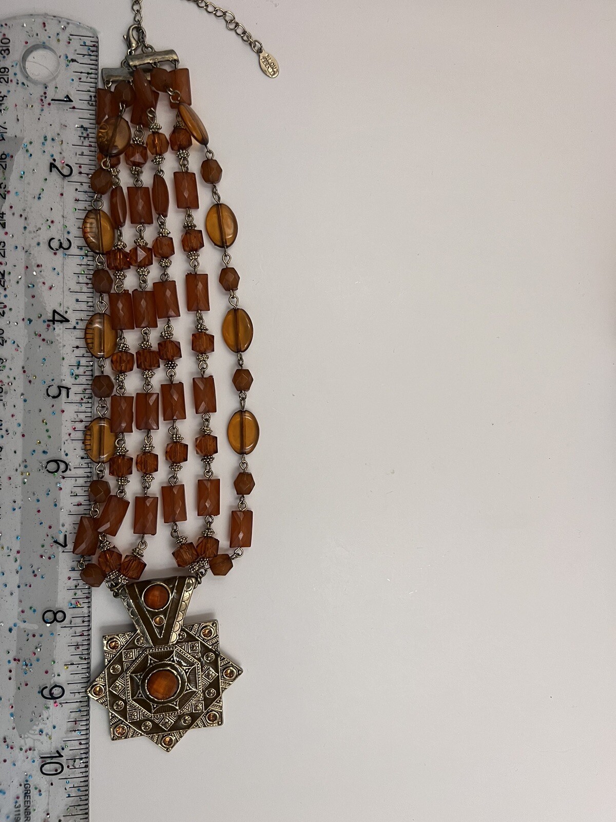 Vintage Bijoux Chunky Necklace Terner Triple Strand Acrylic Orange Choker Beaded