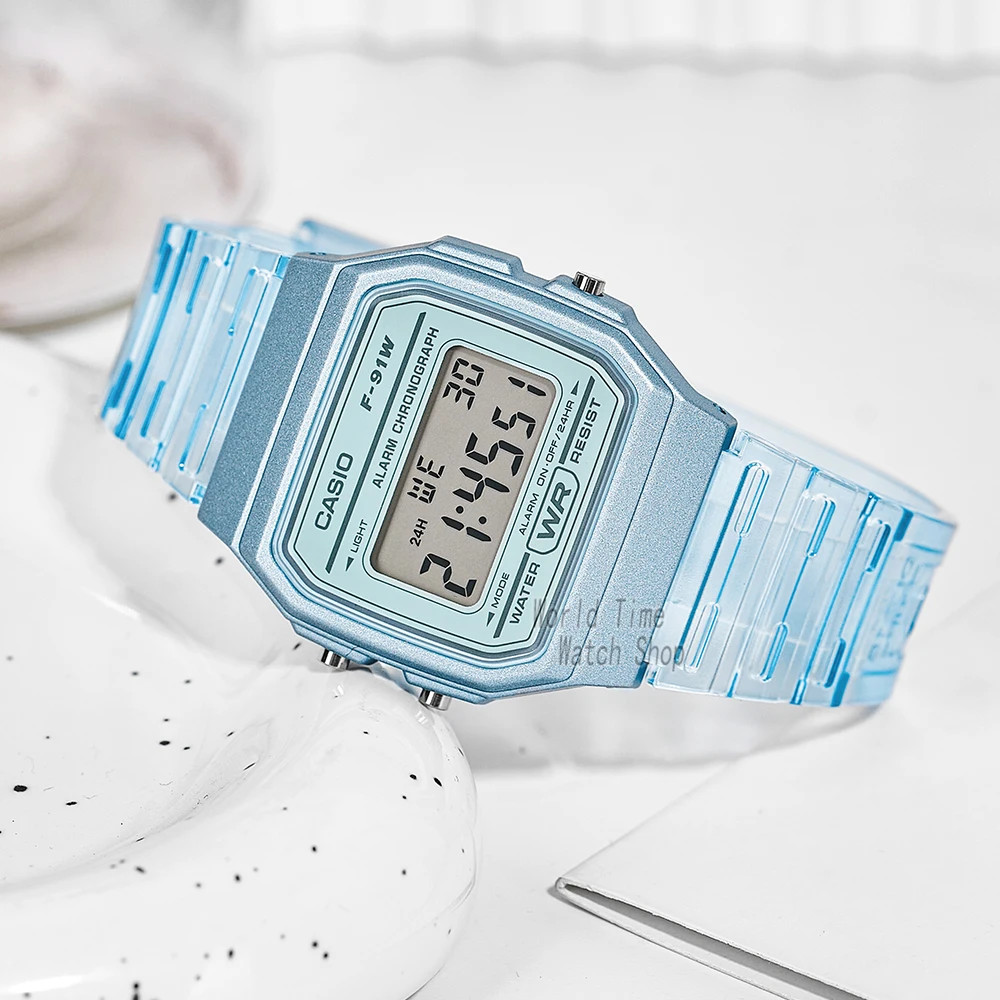 Casio F‑91WS Series Transparent Digital Watch LED Light Alarm Wate