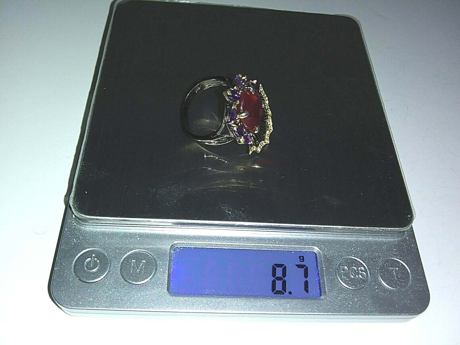 Big Red enhanced Ruby Ring 925 Sterling Black Rhodium Plate size 8.25