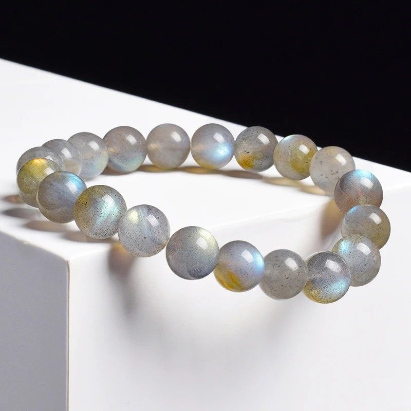 Labradorite Bracelet Round Beaded Band Flash Spectrolite Moonstone 1 Pc