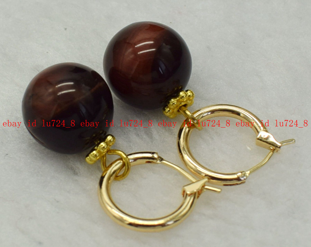 Stunning 14mm Multicolor Tiger’s Eye Round Gemstone Beads Leveback Earrings
