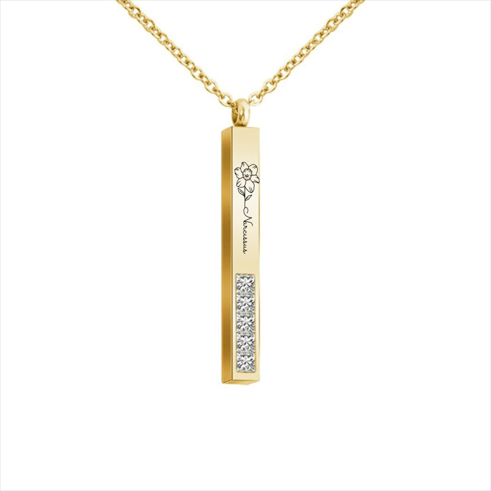 Personalized Vertical Crystal Bar Necklace, Custom Engraved 3D Name Necklace