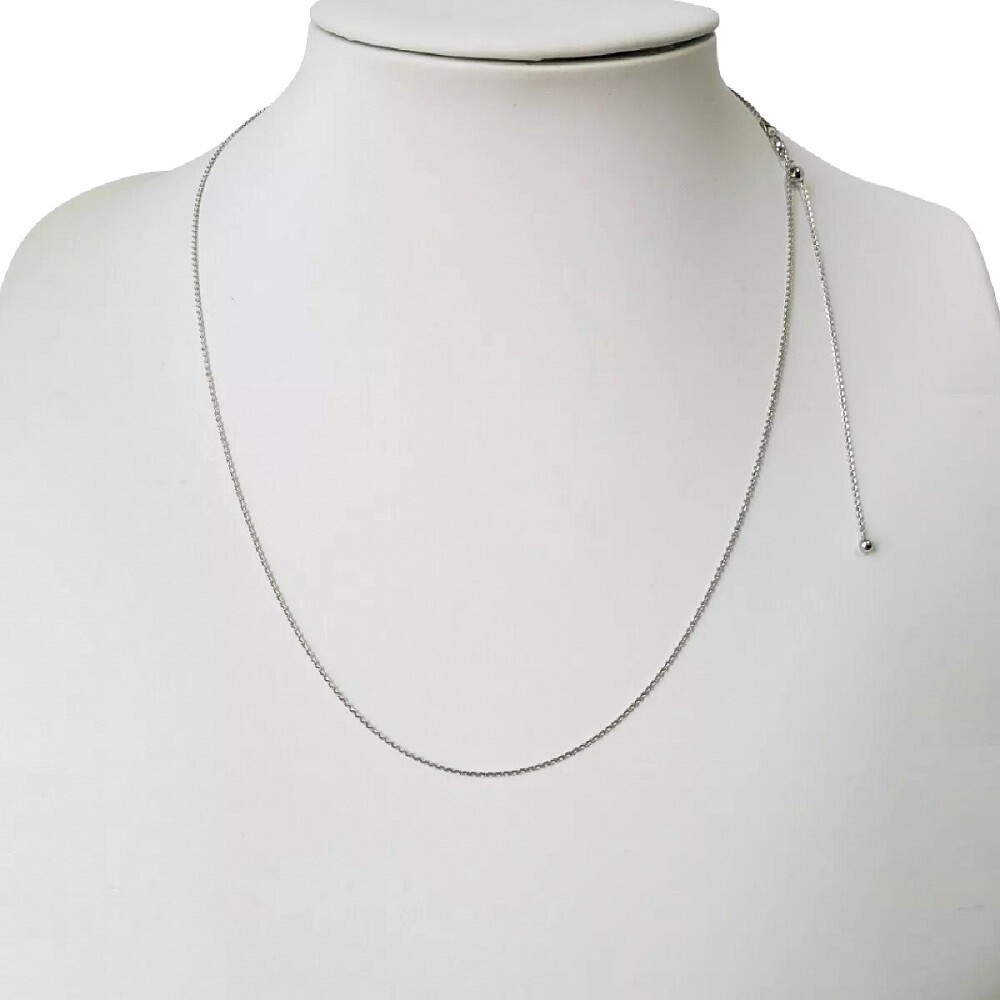 24″ Sterling Silver Adjustable Slider 0.8 mm Flat Rolo Chain Necklace w/ Bead