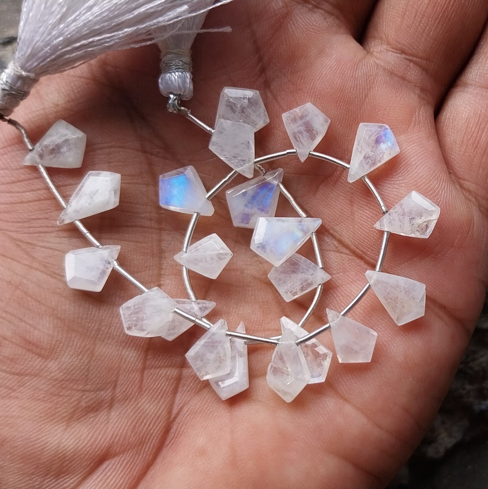 40 Carat 7.5×8 to 9×12 MM Natural White Color Moonstone Fancy Cut 8 inch Beads