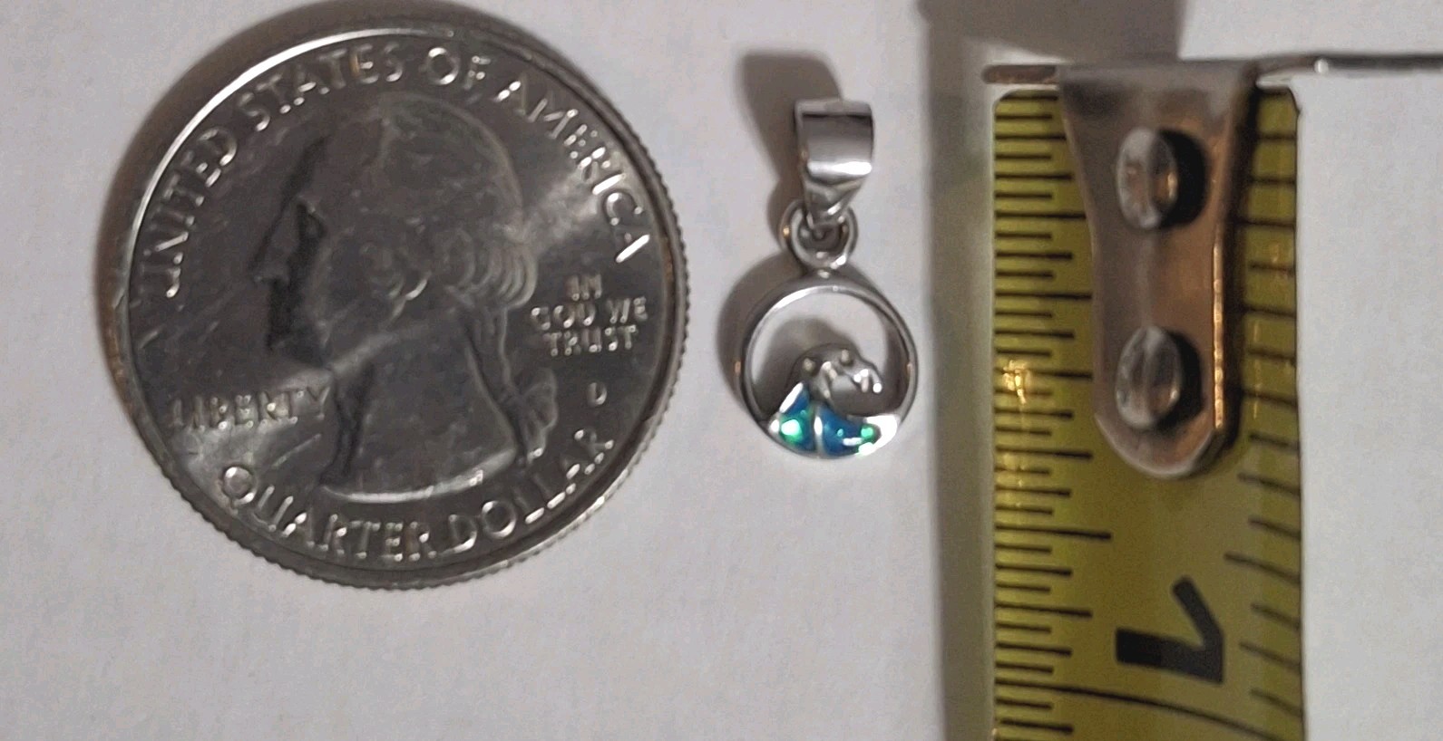 S925 D sterling Silver Small Blue Opal Inlay Hawaiian Wave Pendant 0.5g