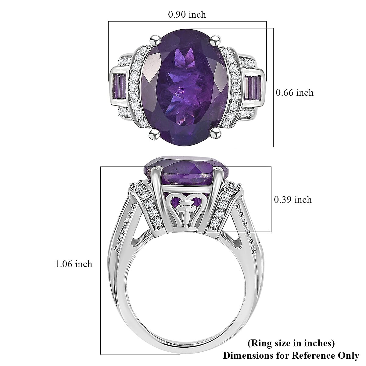STUNNING!! 10.00ctw African Amethyst & Zircon Ring Rhodium Plated Size 6