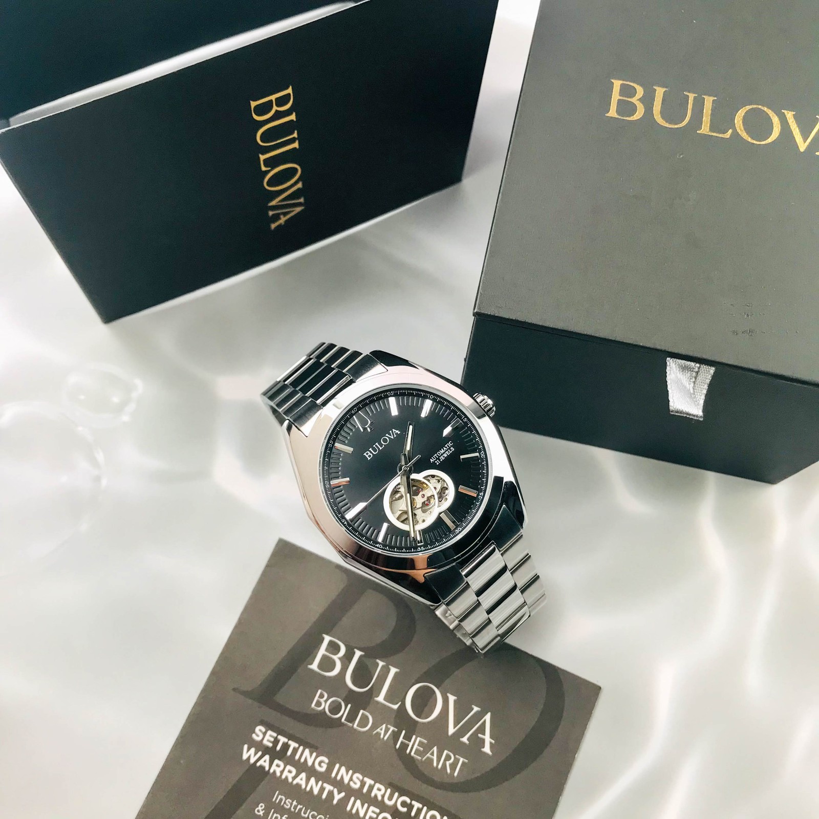 Bulova Surveyor 96A270 Automatic Men’s Watch with Open Heart Black Dial 42mm