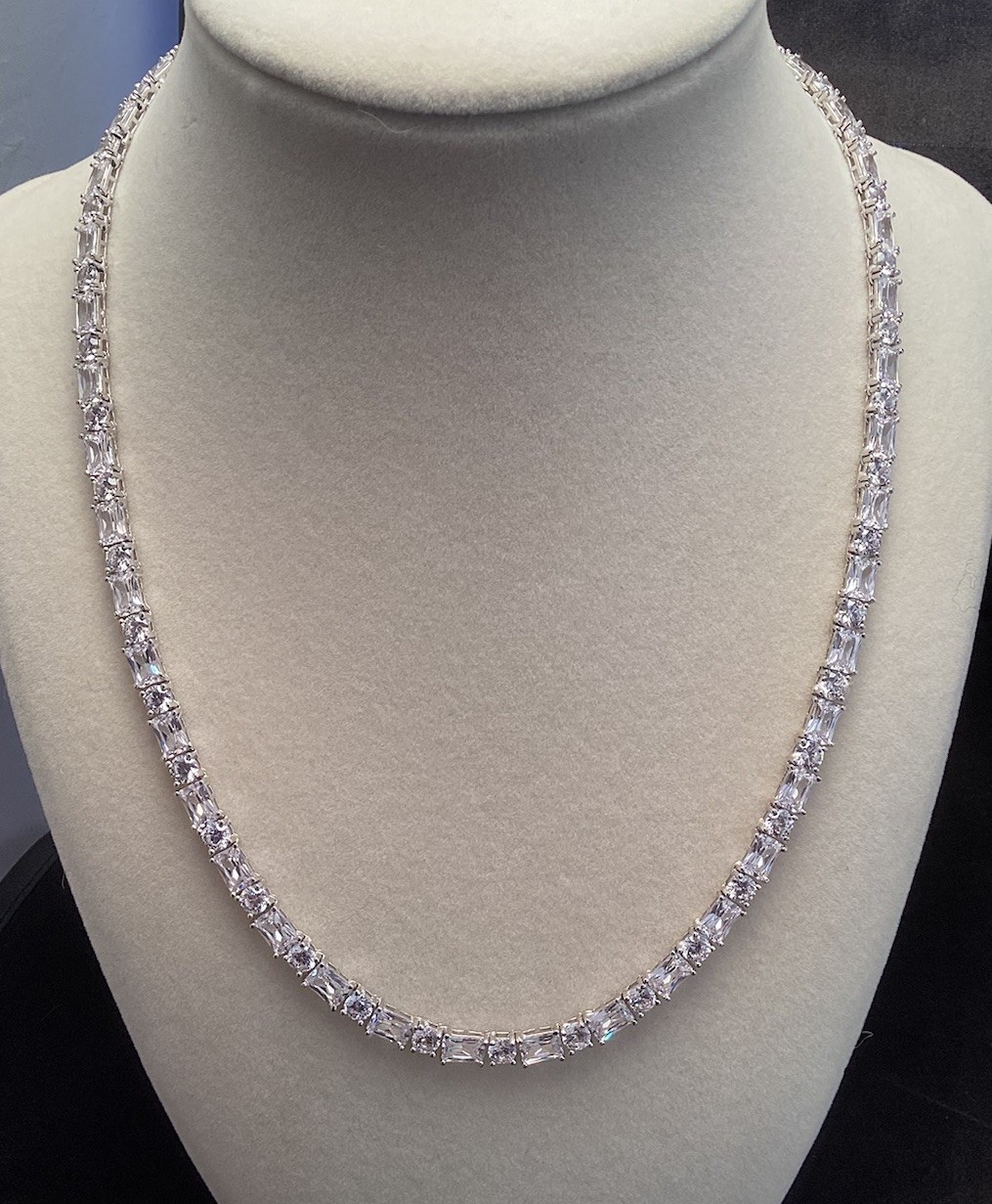 Sterling Silver Fusion Creations TENNIS Necklace 18” Cubic Zirconia 4mm Necklace