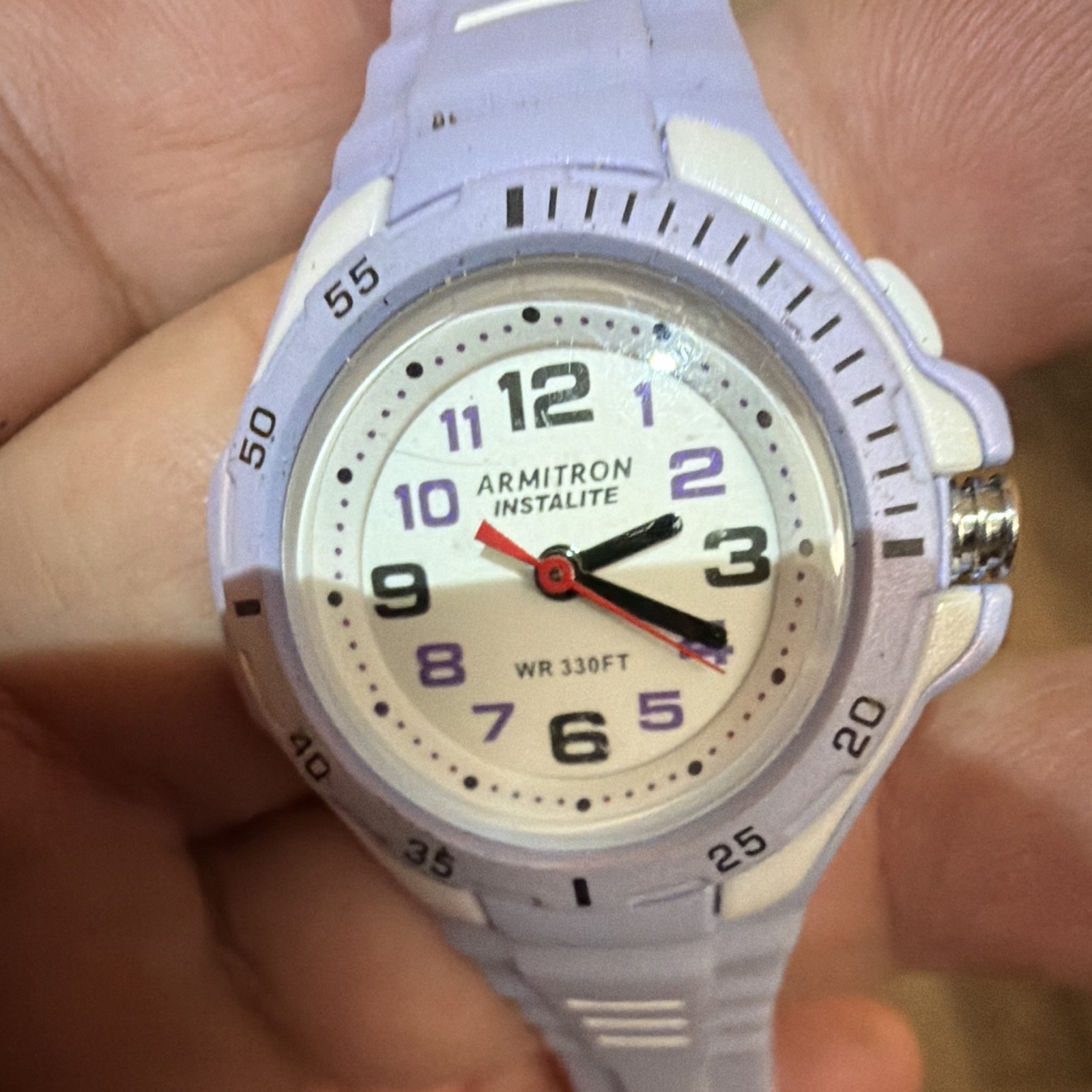 Armitron Instalite Quartz Analog Wristwatch Purple Resin Strap 100m WR