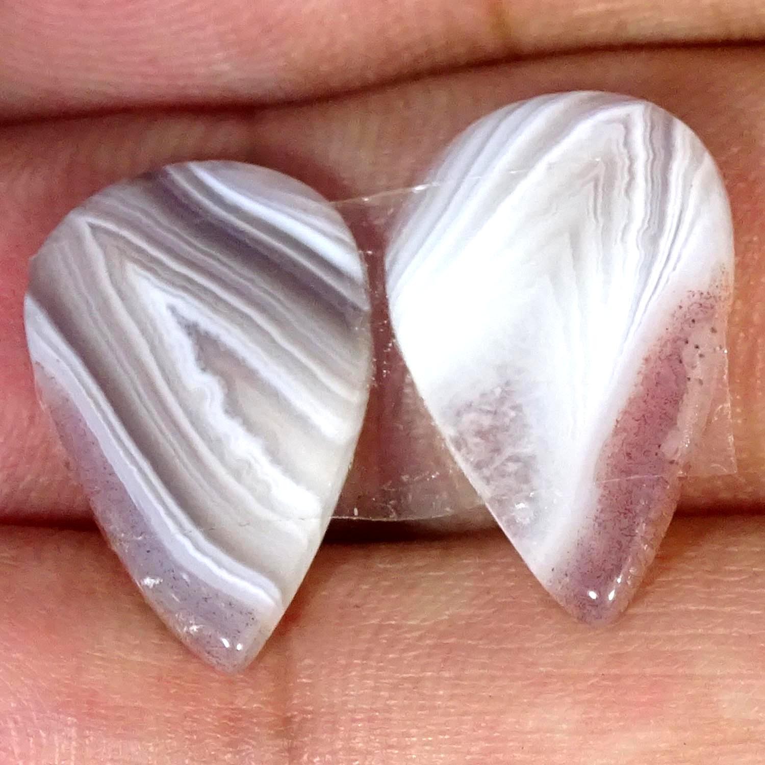 11.00Cts 100% Natural Botswana Pair Agate Pear Cabochon Gemstone 12X19X2MM