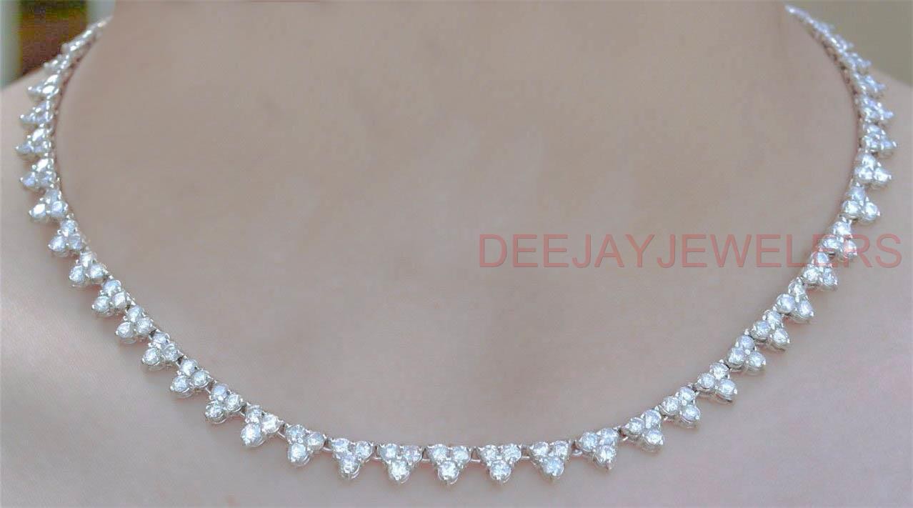 15ct Diamond Tennis Necklace VS Fancy Cluster 14k White Gold USA Made