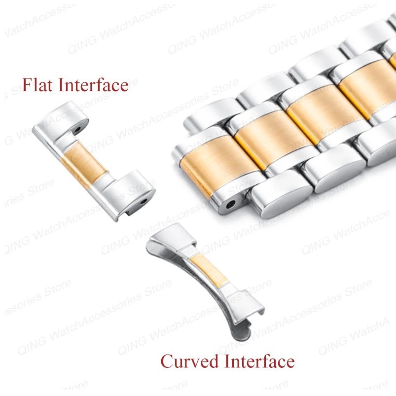 Solid Stainless Steel Watchband Arc Flat End for Tissot Butterfly Clasp Strap